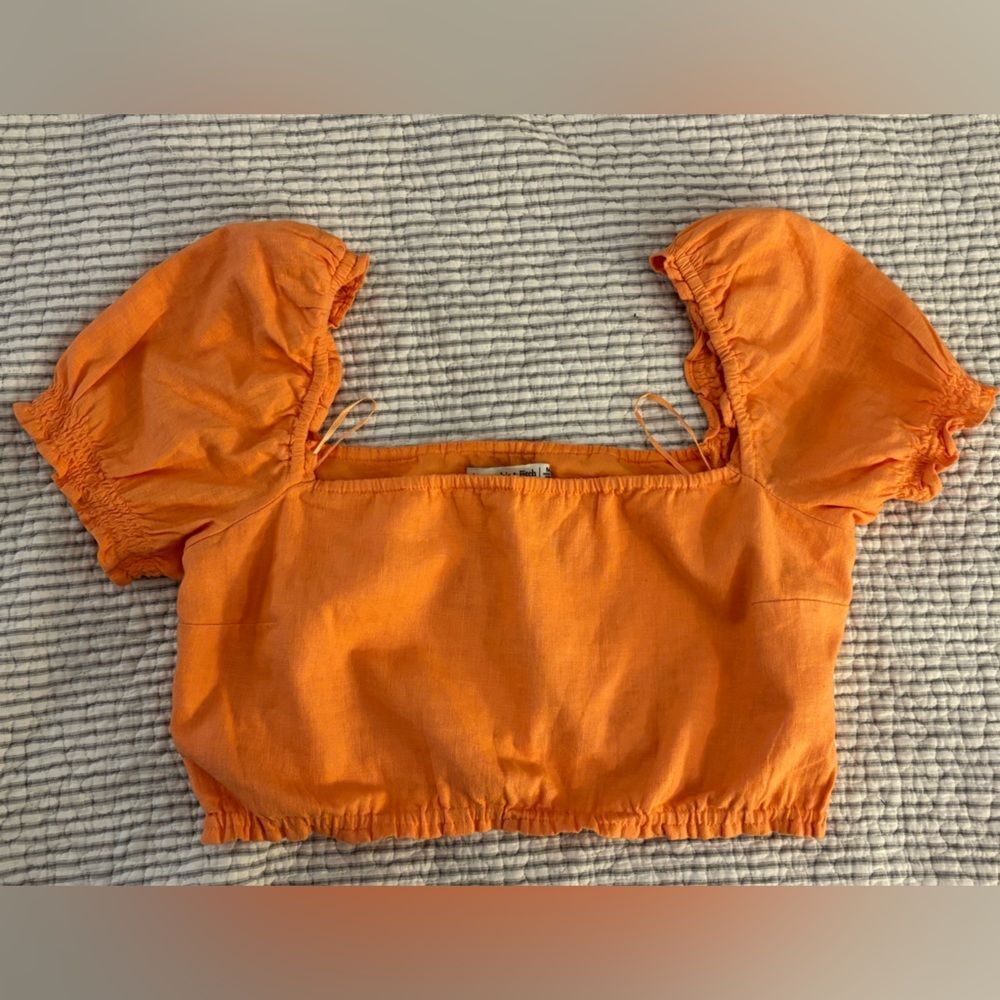 NWT Abercrombie Orange Puff Sleeve‎ Crop Top M Cottagecore Summer Festival Boho